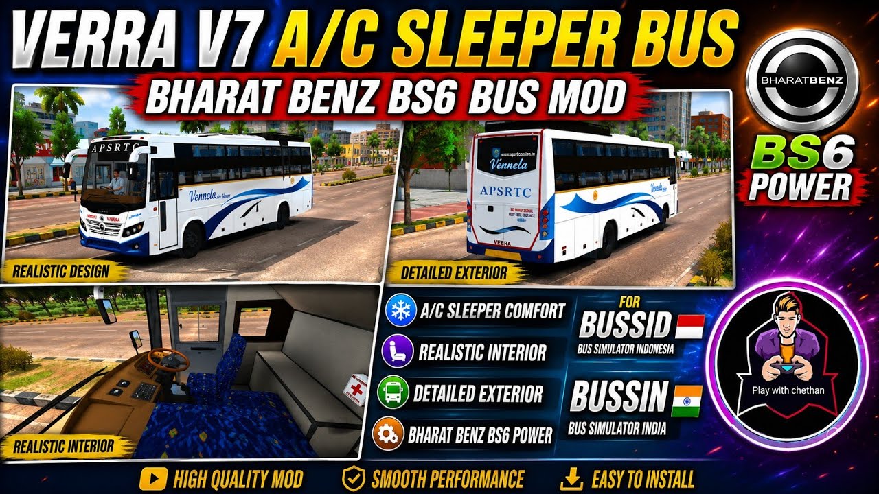 Apsrtc vennela Veera v7 Bharat Benz BS6 A/C SLEEPER BUS MOD for BUSSID & BUSSIN