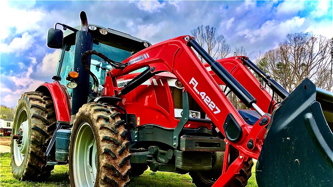 Massey Ferguson 7616  loader removal. Spreading Kentucky 31 Tall Fescue