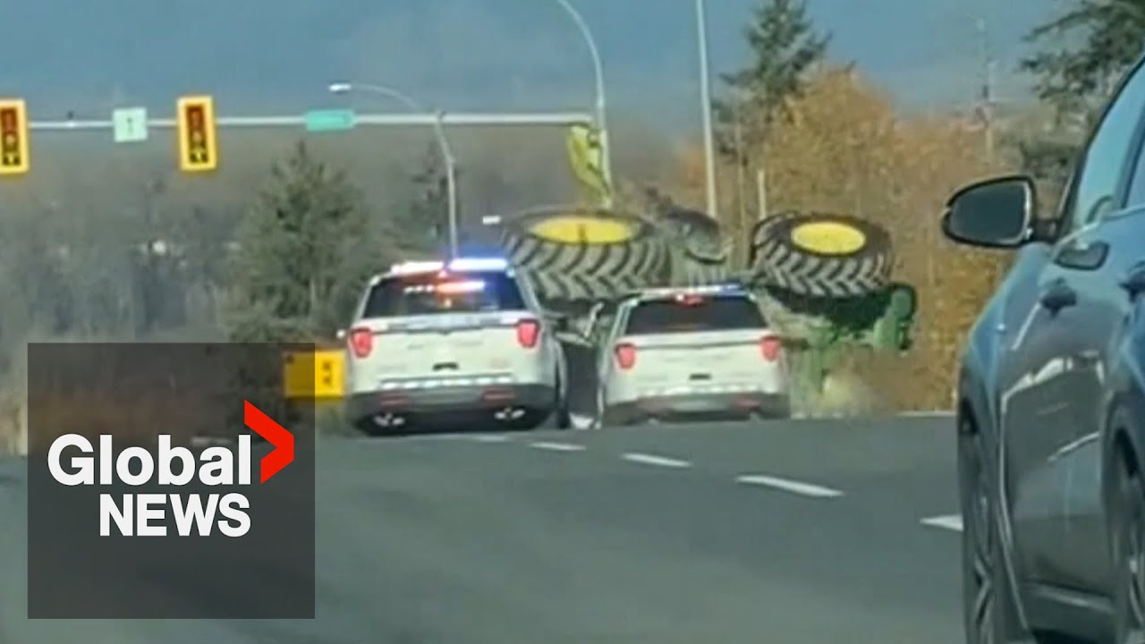 Tractor flips during police chase on BC highway
