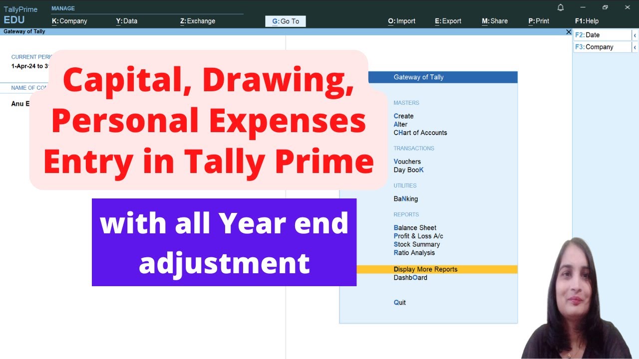 Capital Account entry in Tally| Drawing Personal expenses entry| March Closing adjustment entries|