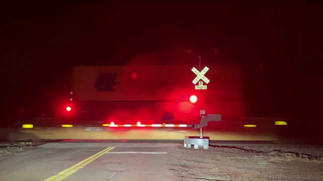 UP 9090 Intermodal Train w/ 5 Engines West, County Rd. P19 Railroad Crossing, Fremont NE