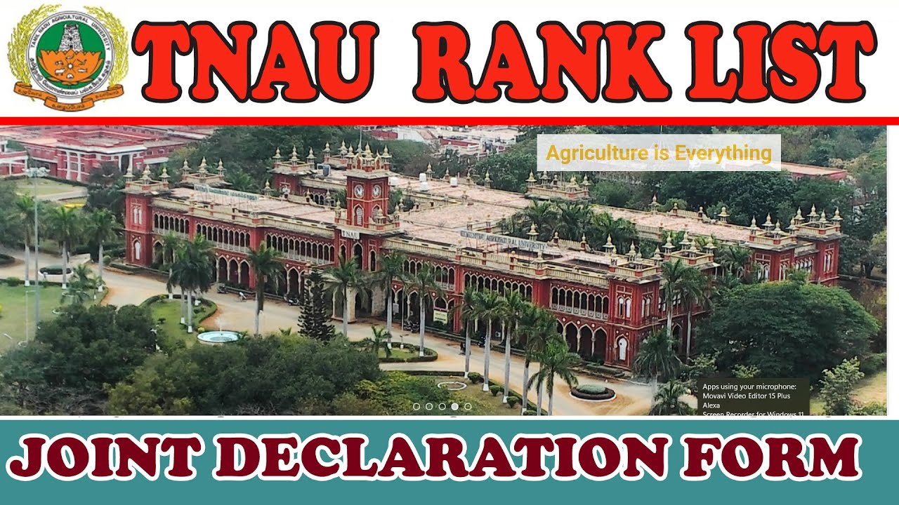 TNAU RANK LIST 2021 | Agriculture Rank list | How to get joint declaration form for first graduate.