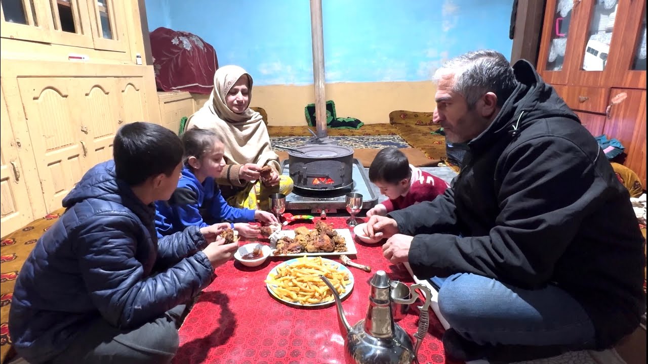Crispy Fried Chicken Drumsticks With French Fries On Children Demand On Cold Day