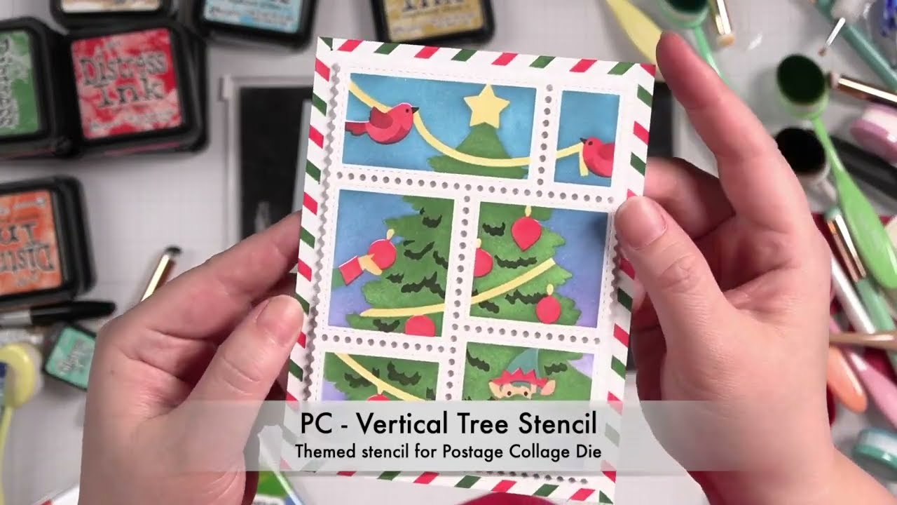 Postage Collage Vertical Tree Stencil - Waffle Flower Demo