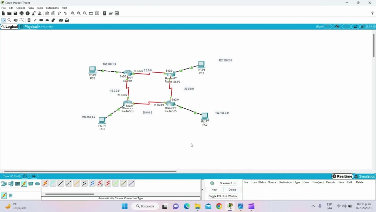 Practica 4 routers CPT   enrutamiento RIP, topologia anillo