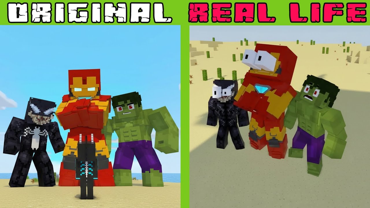 Zombie Kaiju No.08 vs Venom, Hulk & Iron Man⌚⓿❽ | Original vs Real Life | Minecraft Animation
