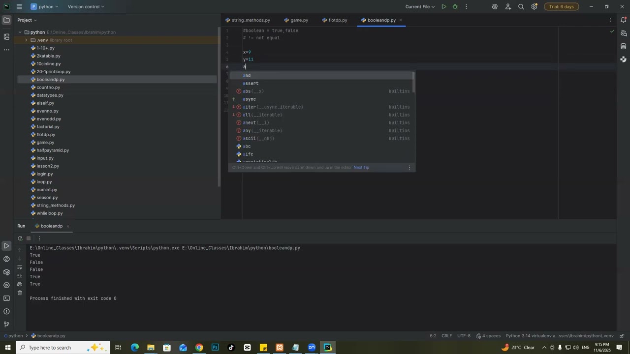 python Boolean and list