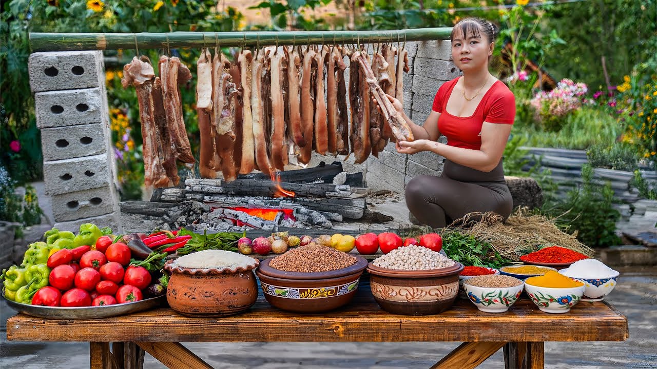 Go To The Market To Buy Pork, How To Smoked Pork Making Process, OFF GRID FARM | Tiểu Vân Daily