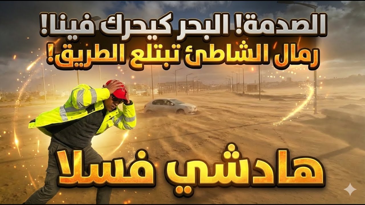 شوف آش وقع فـسلا! زحف الرمال غطا الطريق بسبب رياح قوية وعواصف خطيرة! 😱