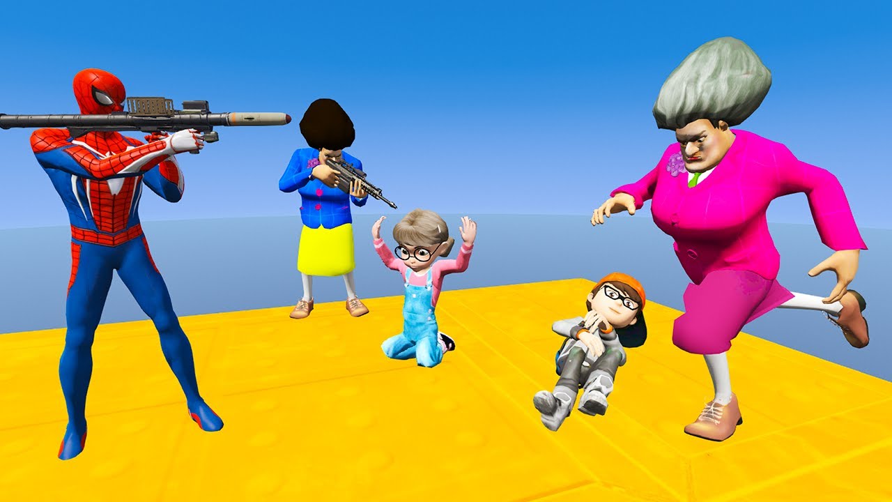 Scary Teacher 3d - Spideman vs Miss'T - Blue Scary Teacher Catch Nick - Game Animation