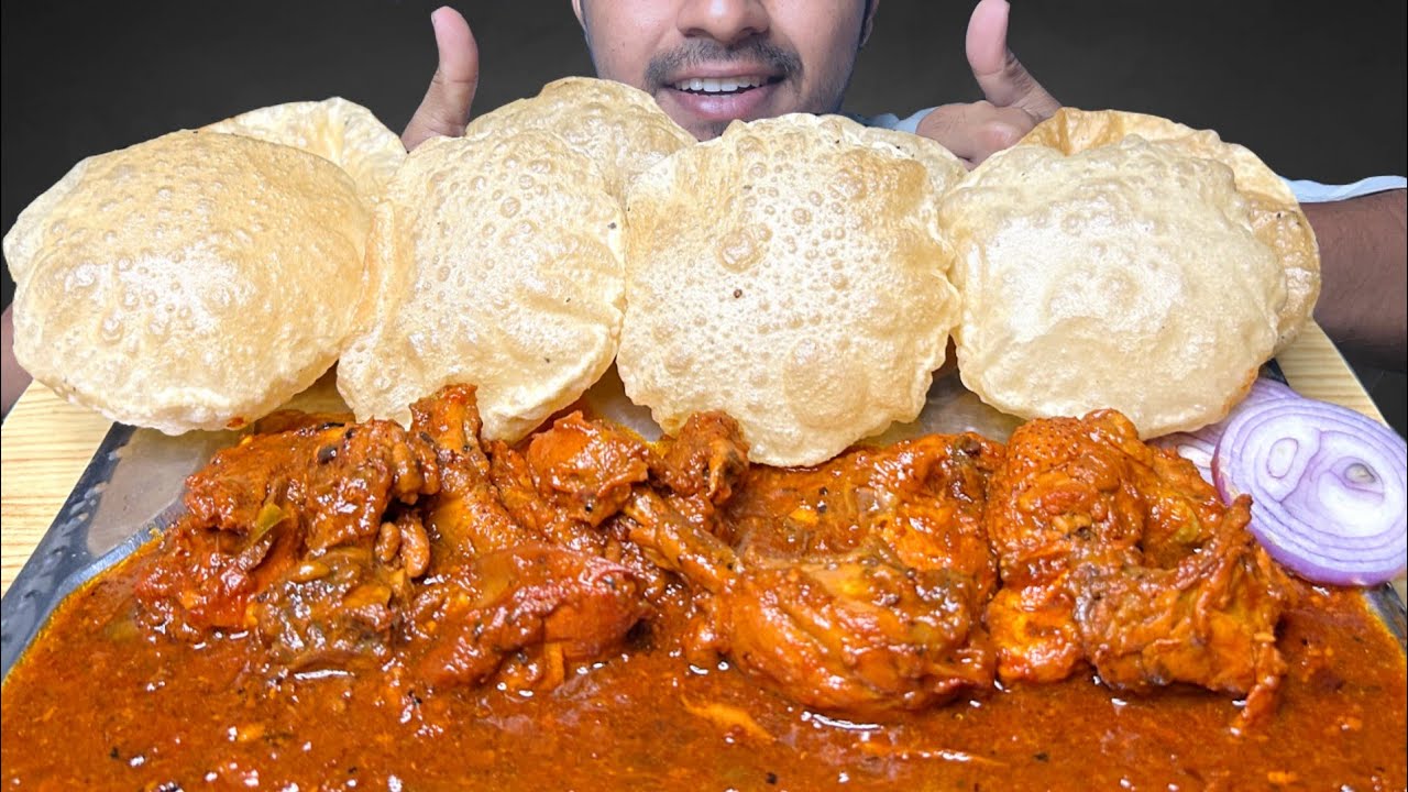 Eating Delicious Desi Chicken Korma With Soft Soft Puri Eating So #mukbang #food #indianfood 