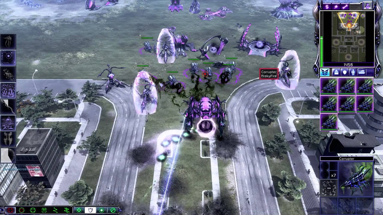 Gameplay C&C3 Kane's Wrath - Hexapod Vs 2 Brutal CPU's On Unfair Advantage