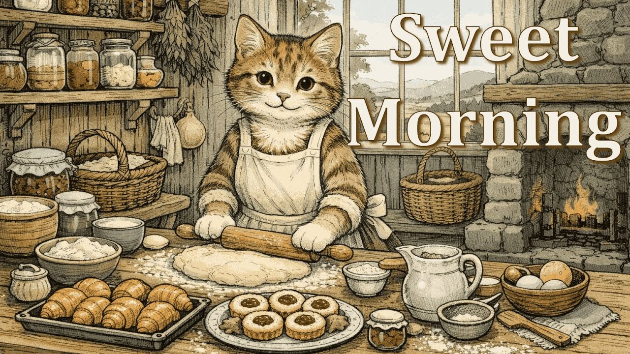 Strawberry Cheesecake Morning | Cozy Gentle AtmosphericMusic with Cats