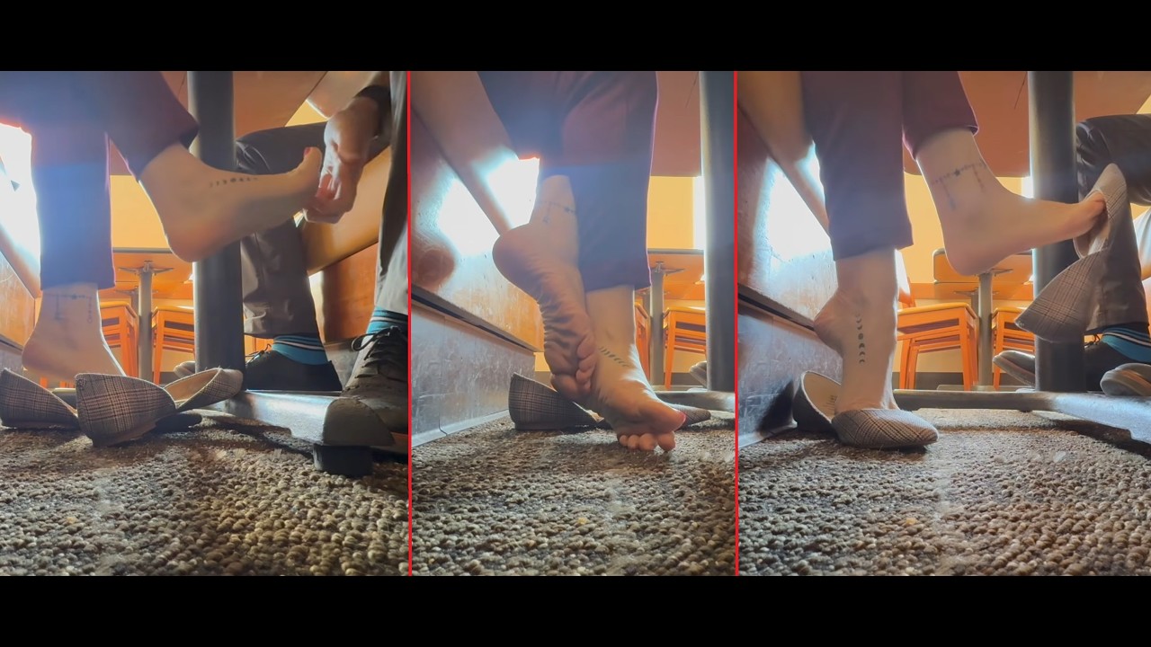 Lunch Date 2 Preview (Public Shoeplay Dangling Heel Pop Shoe Drop Flats Bare Feet)