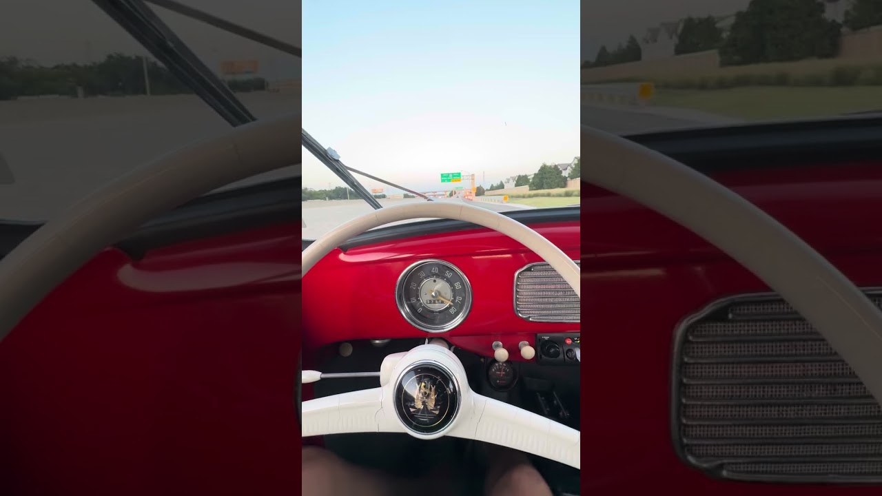 1956 VW Oval Window Beetle highway driving video 