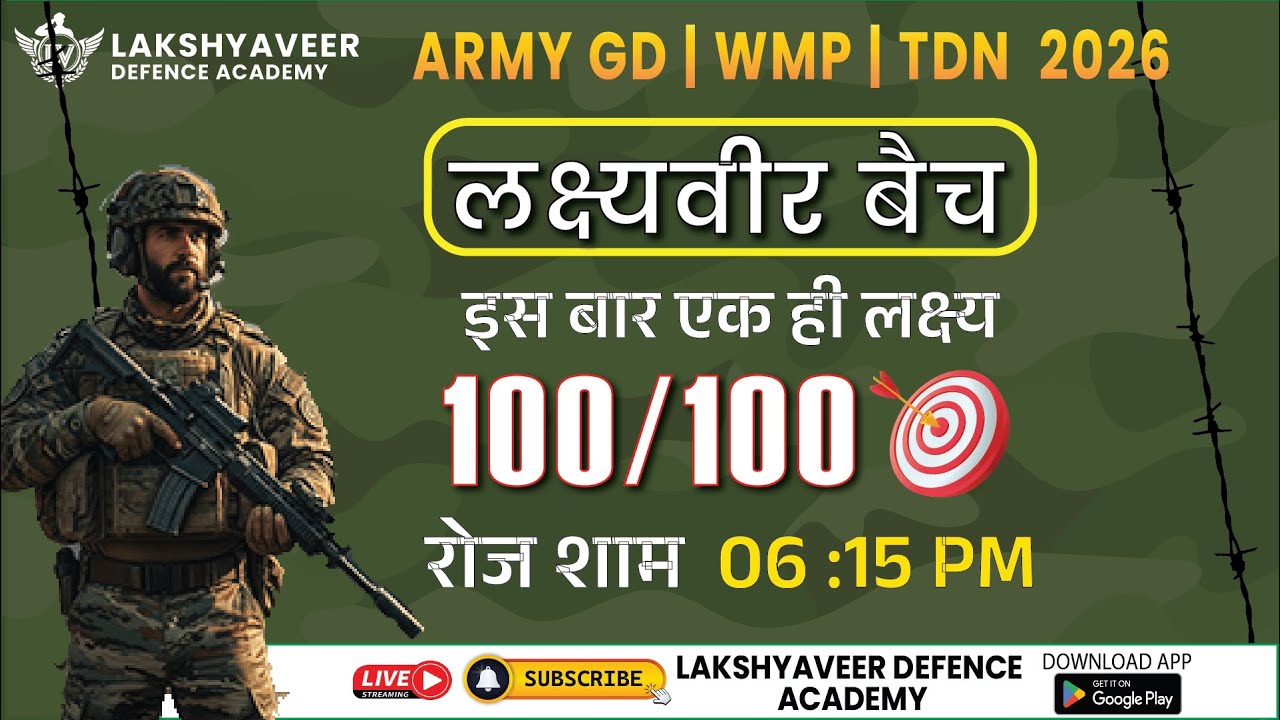 Army GD | WMP | TDN 2026 | Lakshyaveer Batch | Model Test–10 @06:15 PM | Lakshyaveer Defence Academy