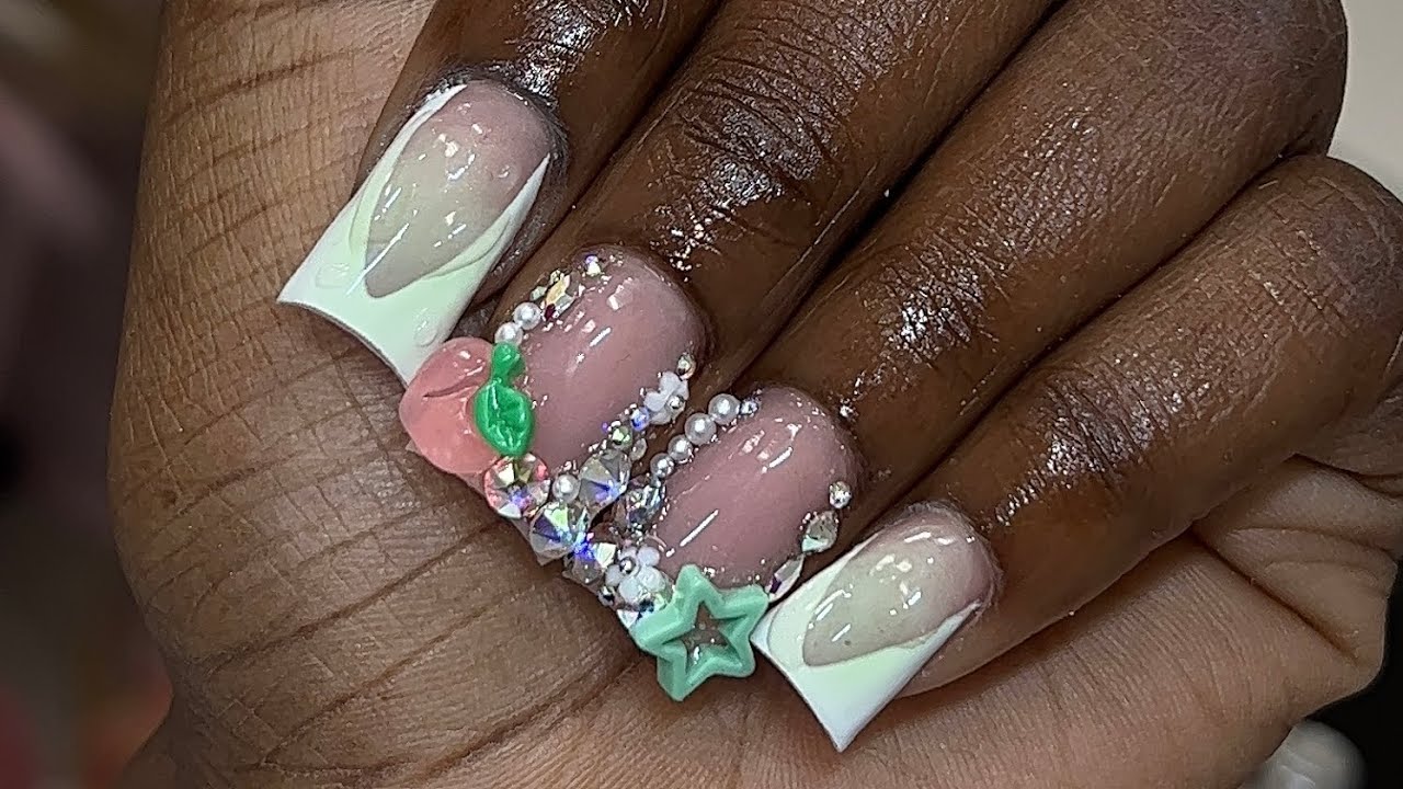 Short Duck French Tip Nails 😮‍💨💎✨| Duck Nails | Blinged Out Duck Nails | Airbrush Nails