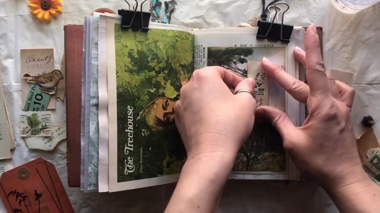 Junk Journal With Me - Botanical Collage Spread with a Tuck Spot and Altered Paper Clip