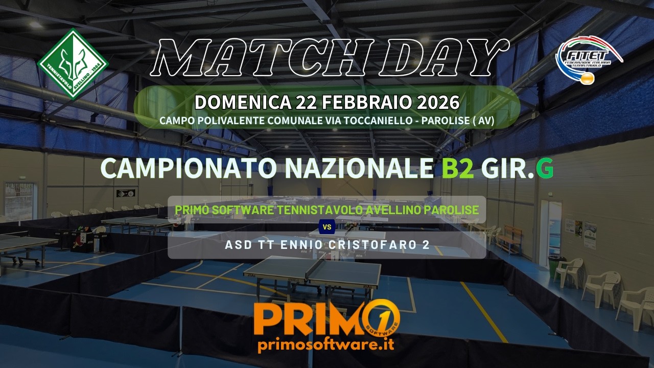 Incontro Serie B/2 Gir.G - PRIMO SOFTWARE TENNISTAVOLO AVELLINO vs ASD TT ENNIO CRISTOFARO 2
