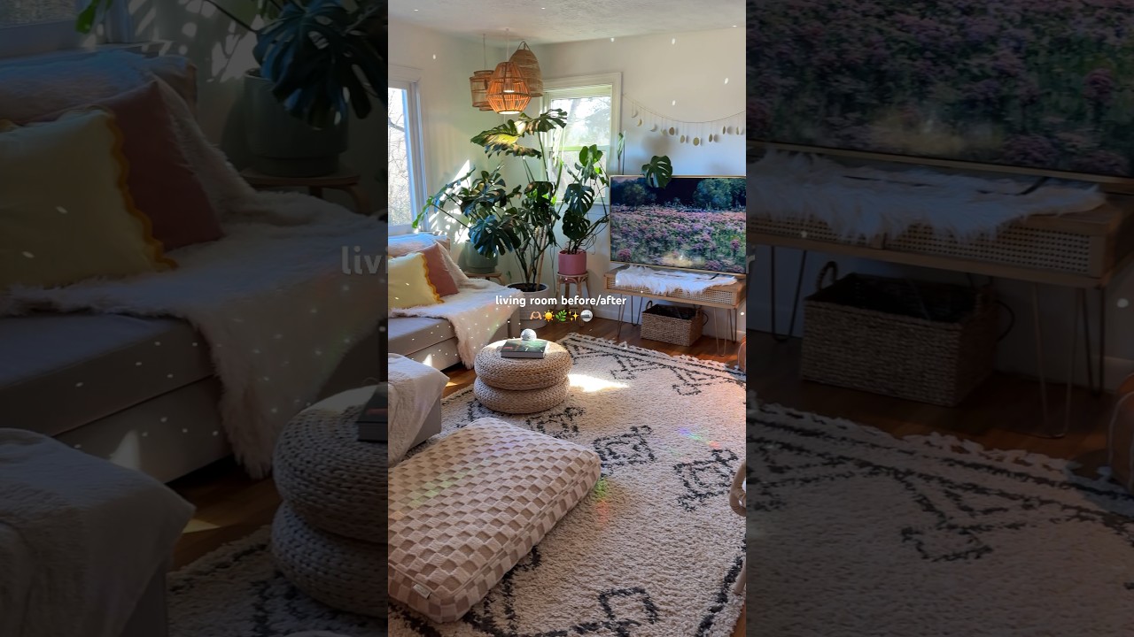Small boho living room before & after 🌿 #bohemiandecor #livingroominspo