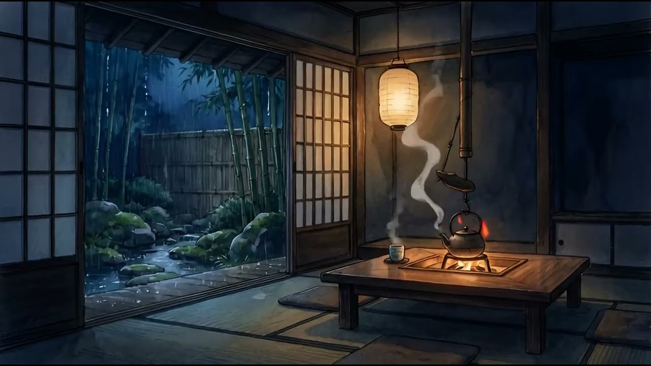 Chuva Suave na Casa Japonesa à Noite 🌧️ Música Relaxante para Dormir Profundamente