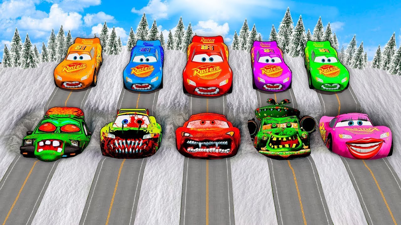 Mega pits with McQueen and Friends Mcqueen Vs Big & Small Lightning McQueen! BeamNG Drive Battle!