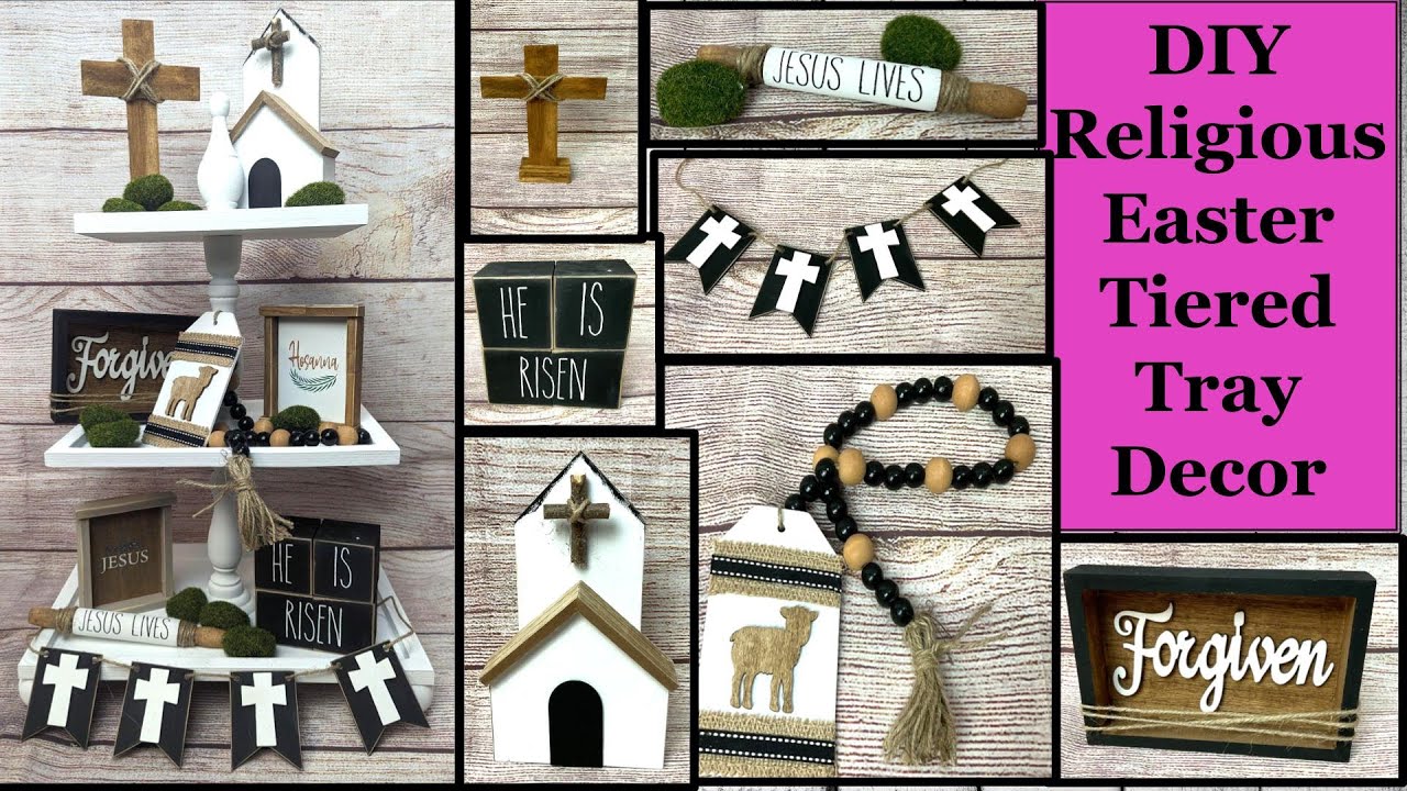 DIY HIGH END BUDGET RELIGIOUS EASTER TIERED TRAY | DOLLAR TREE DIY | EASTER CRAFTS | CROSS CRAFTS