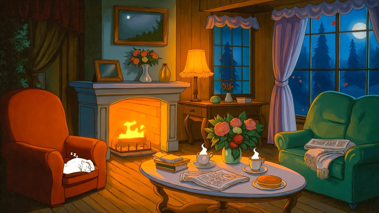 it's autumn in the 1950's cozy cottage 🎃 oldies playing in another room (fireplace sounds)