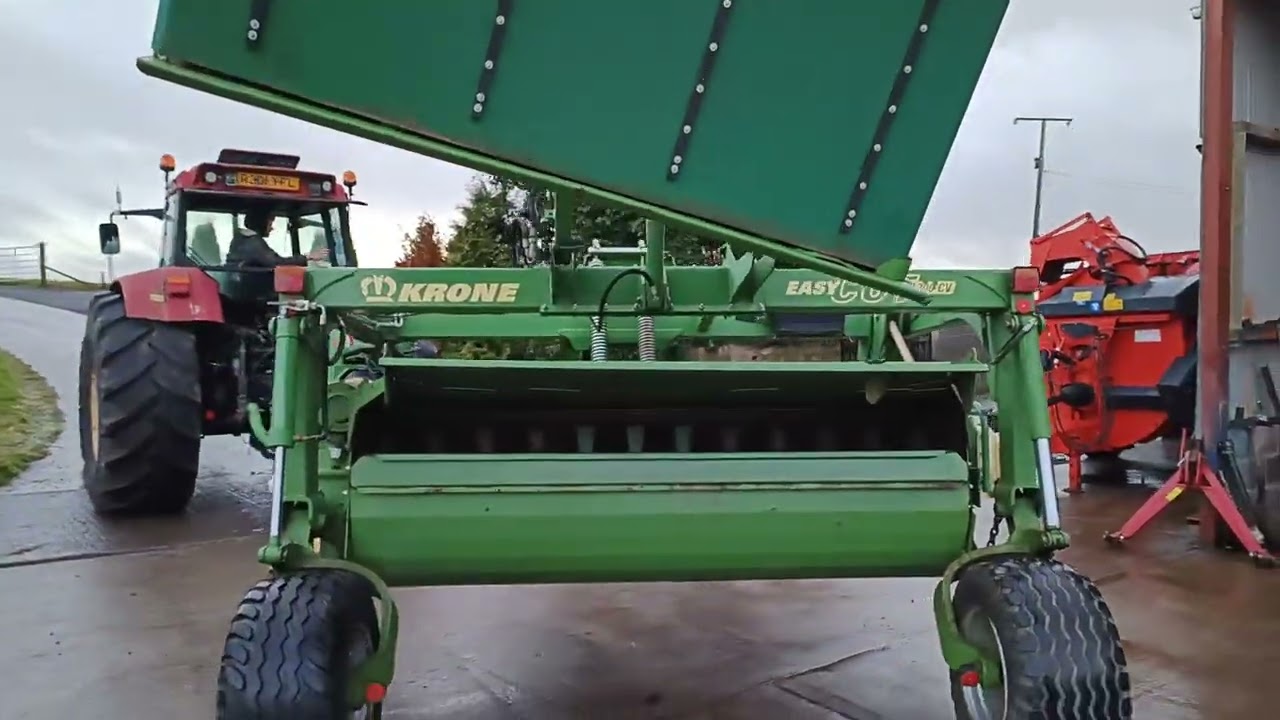 Krone 3201 mower with steel conditioner tines & Grouper. For sale at Erne machinery.