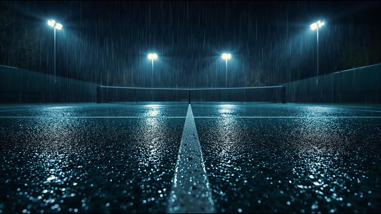 Rain Ambience on an Empty Tennis Court at Night (4K) | After The Whistle