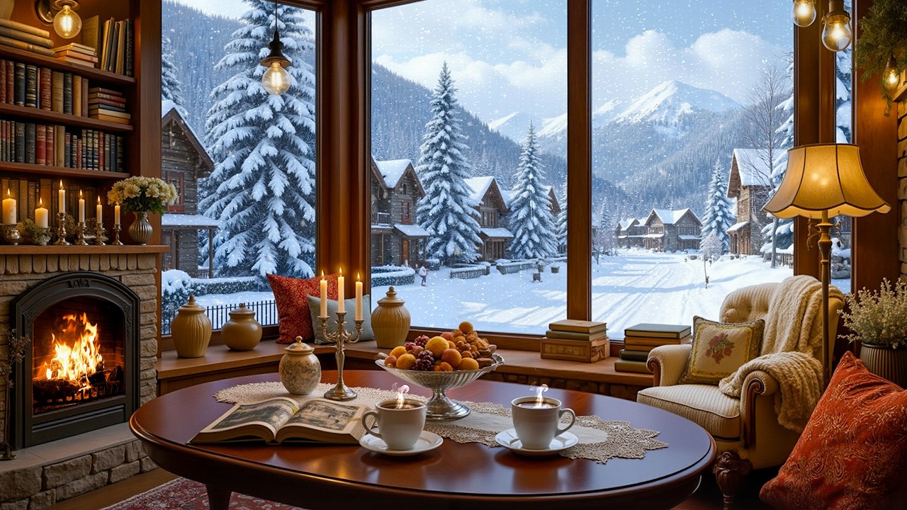 Relaxing Cafe Space | Smooth Jazz, Piano, Snow Cafe
