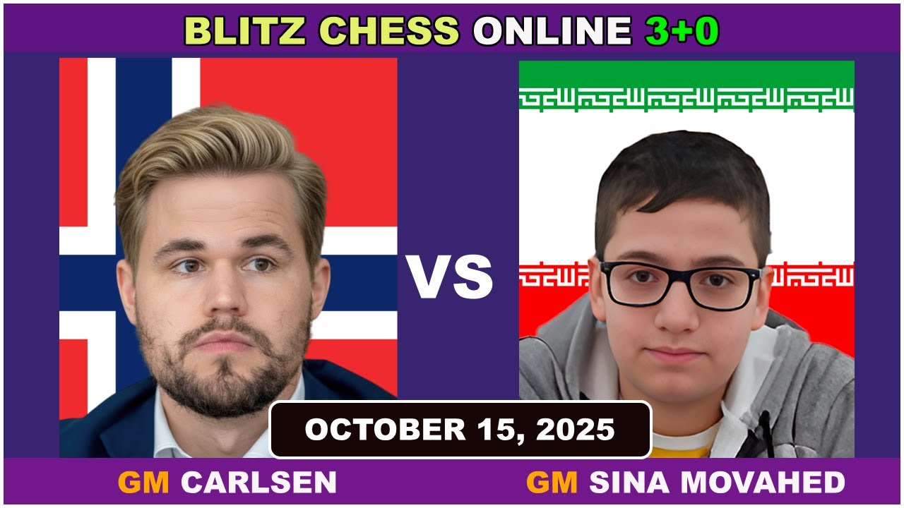 Magnus Carlsen vs GM Sina Movahed | Blitz Chess 3+0 | ChessCom | October 15, 2025