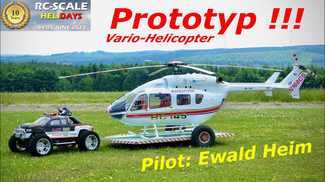 Brandneuer Prototyp einer Vario EC-145 Maßstab 1:4 mit Start und Landung vom Trailer | Ewald Heim