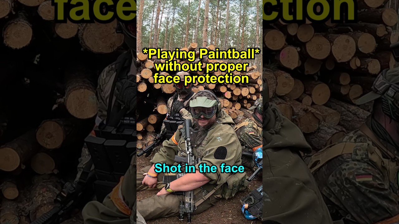 Вы бы играли в пейнтбол с защитой лица!? 😬