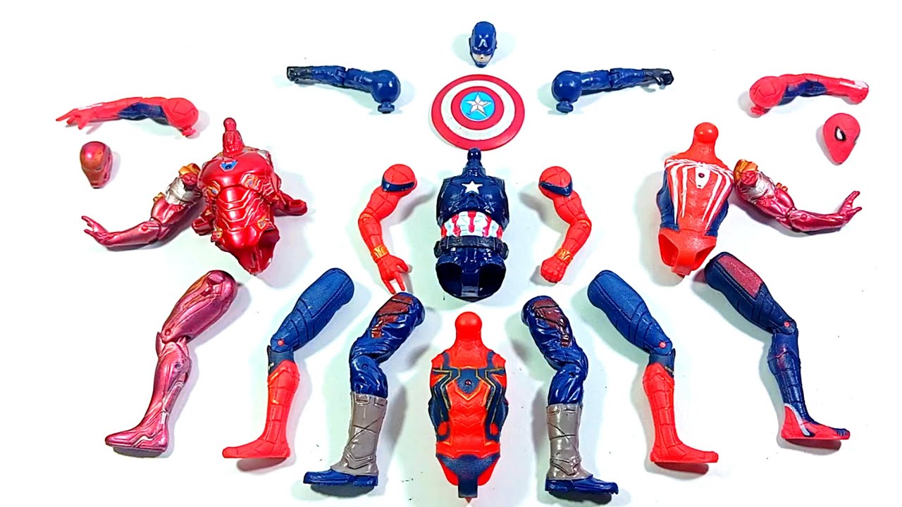 ASSEMBLE AVENGERS TOYS.. CAPTAIN AMERICA vs IRONMAN vs SPIDERMAN MILES MORALES vs RED SPIDERMAN.. 