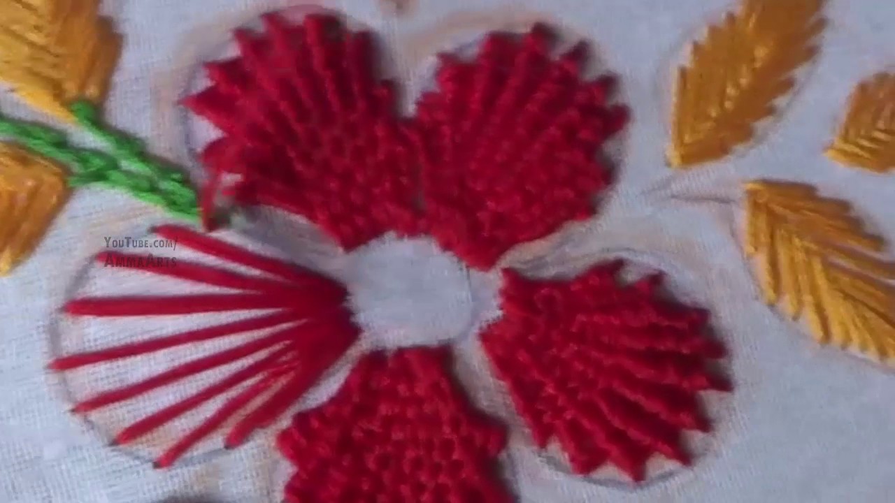 Hand Embroidery Flower Design Kamali Work and Fishbone Stitch by AmmaArts