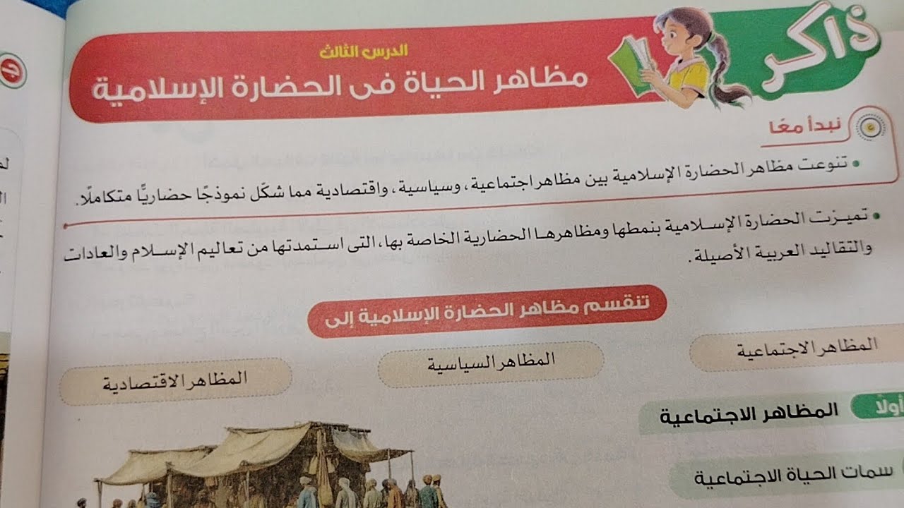 درس مظاهر الحياة في الحضارة الإسلامية من كتاب الاضواء دراسات ستة ابتدائي ترم ثاني 2026