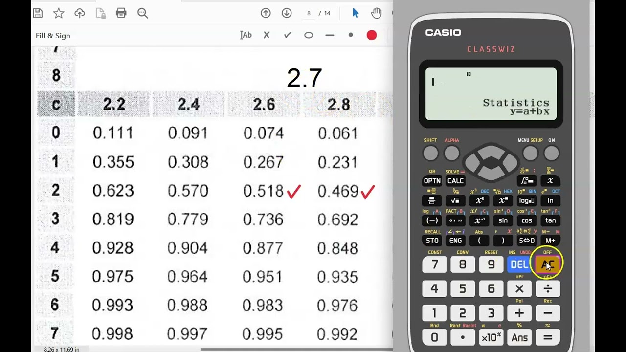 CLASSWIZ Casio FX-570EX | Using Interpolation to Construct OC Curve in Acceptance Sampling