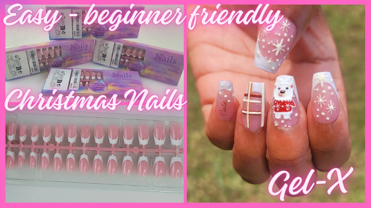 Easy Beginner friendly Christmas Nails!! Gel-X dupe, French Nails, and Christmas Stickers!!