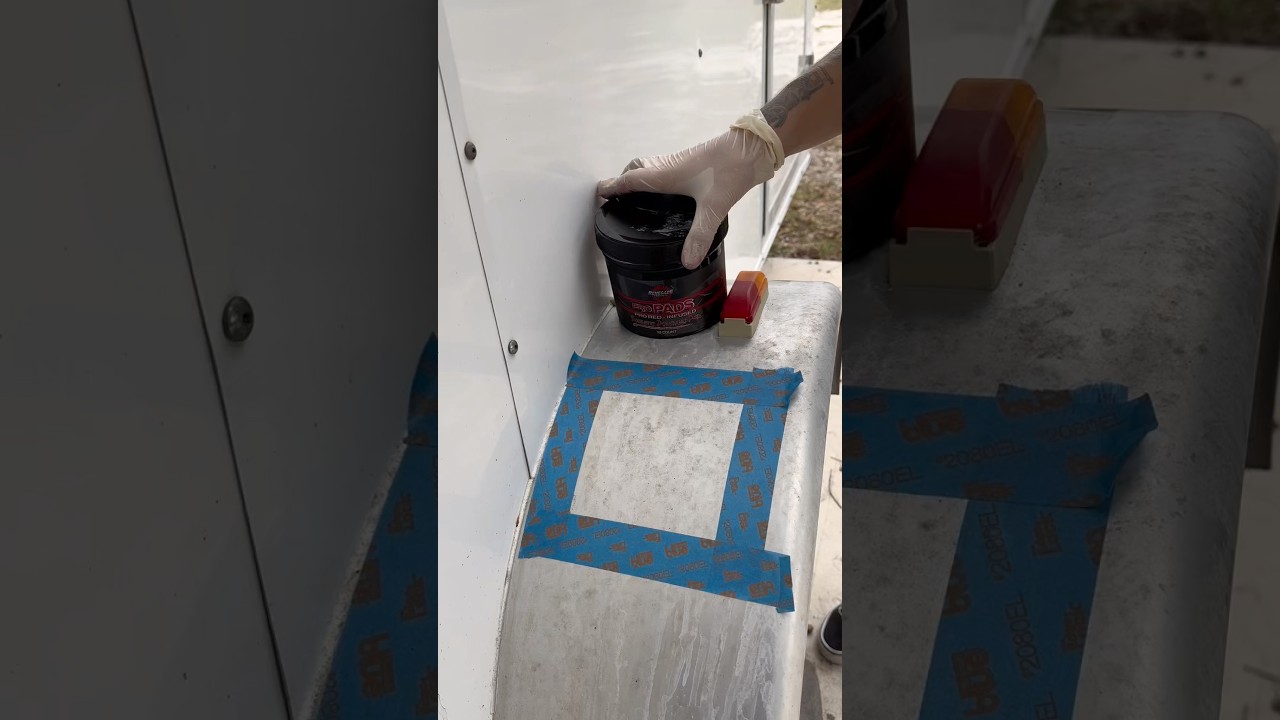 Metal polishing a trailer fender 