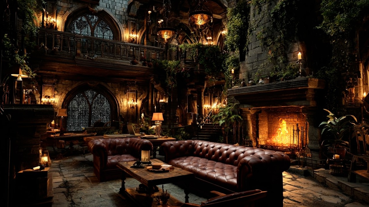 Soothing Rainstorm Night with Soft Thunder and Warm Fireplace for Calm Mind and Deep Rest