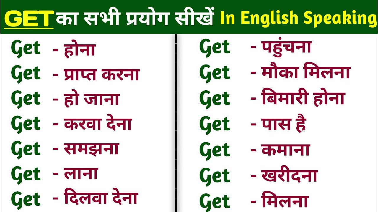 Use of Get in English Speaking/Grammar [Hindi] | Get ka use in spoken English | SK English Creator |