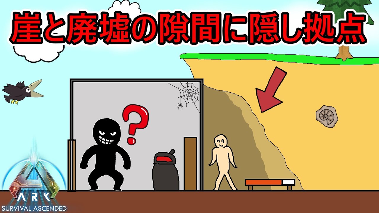 【ARK PVP】崖と廃墟の隙間に隠し拠点なら流石にバレない説ｗ【ゆっくり実況】