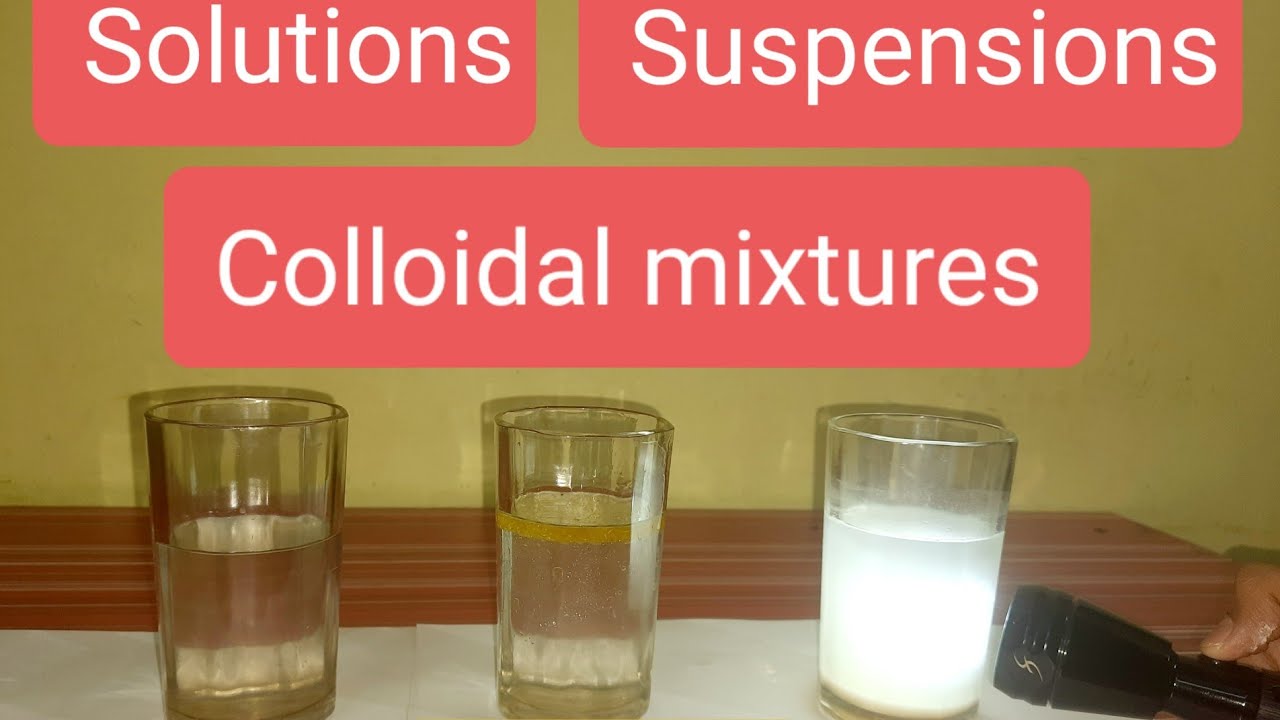 simple science experiment: solution, suspension and colloidal mixture.