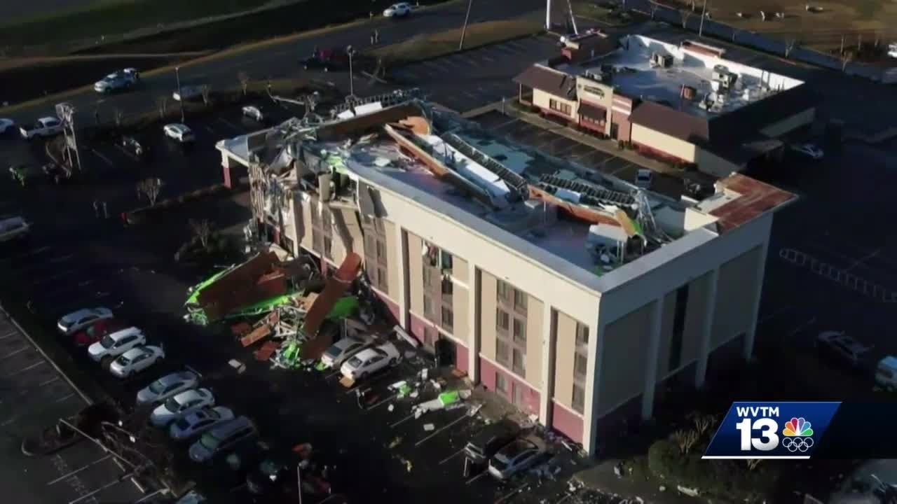 SKY 13 drone video of hotel damage in Fultondale