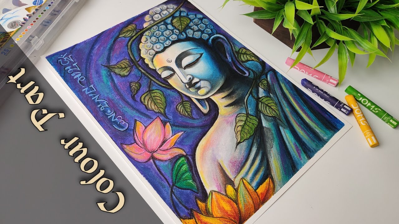 Gautam Buddha Drawing Step by Step | Buddha Drawing Oil Pastel 