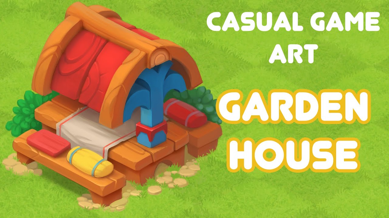 Garden house  -  isometric casual game art (photoshop)