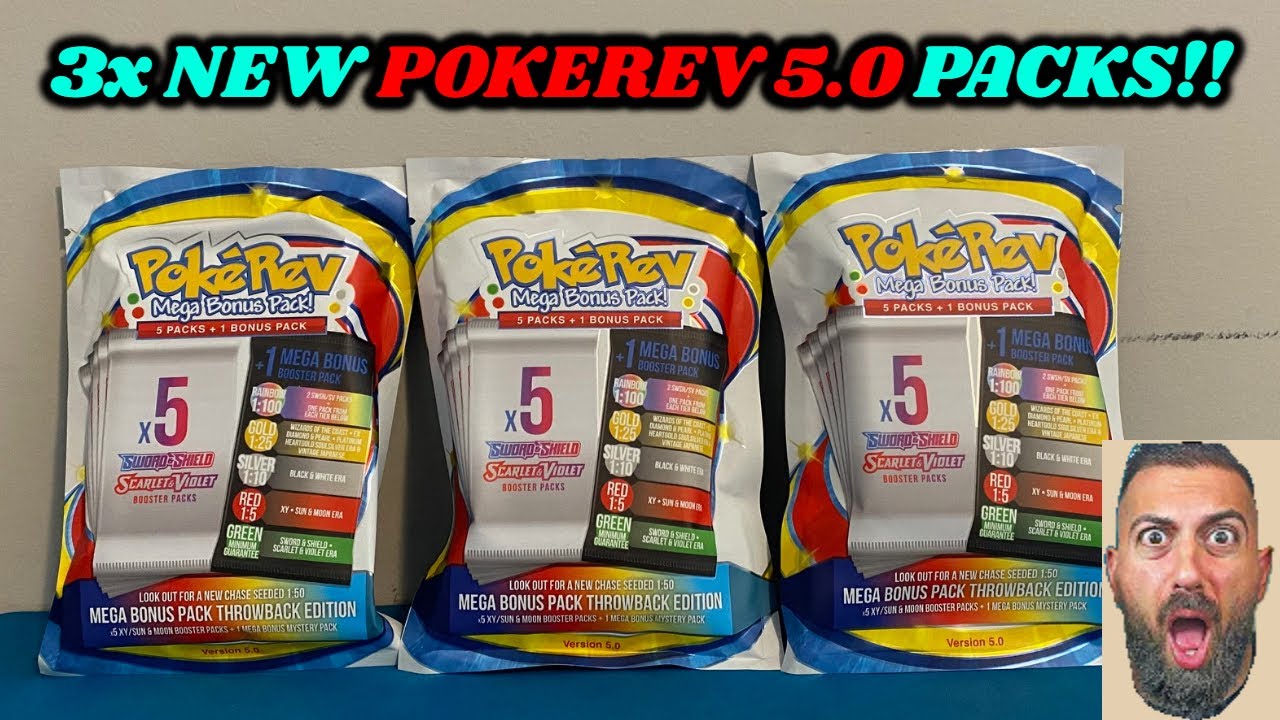 I opened THREE of the NEW @PokeRev 5.0 Mystery Mega Bonus Packs to hunt for GOLD VINTAGE PACKS!!