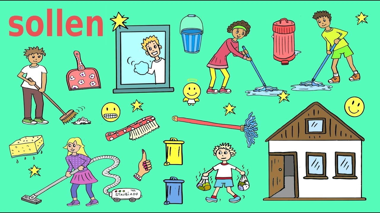 Deutsches Modalverb „sollen“ – Haushalt, Essen, Empfehlungen/Verpflichtungen – German lesson