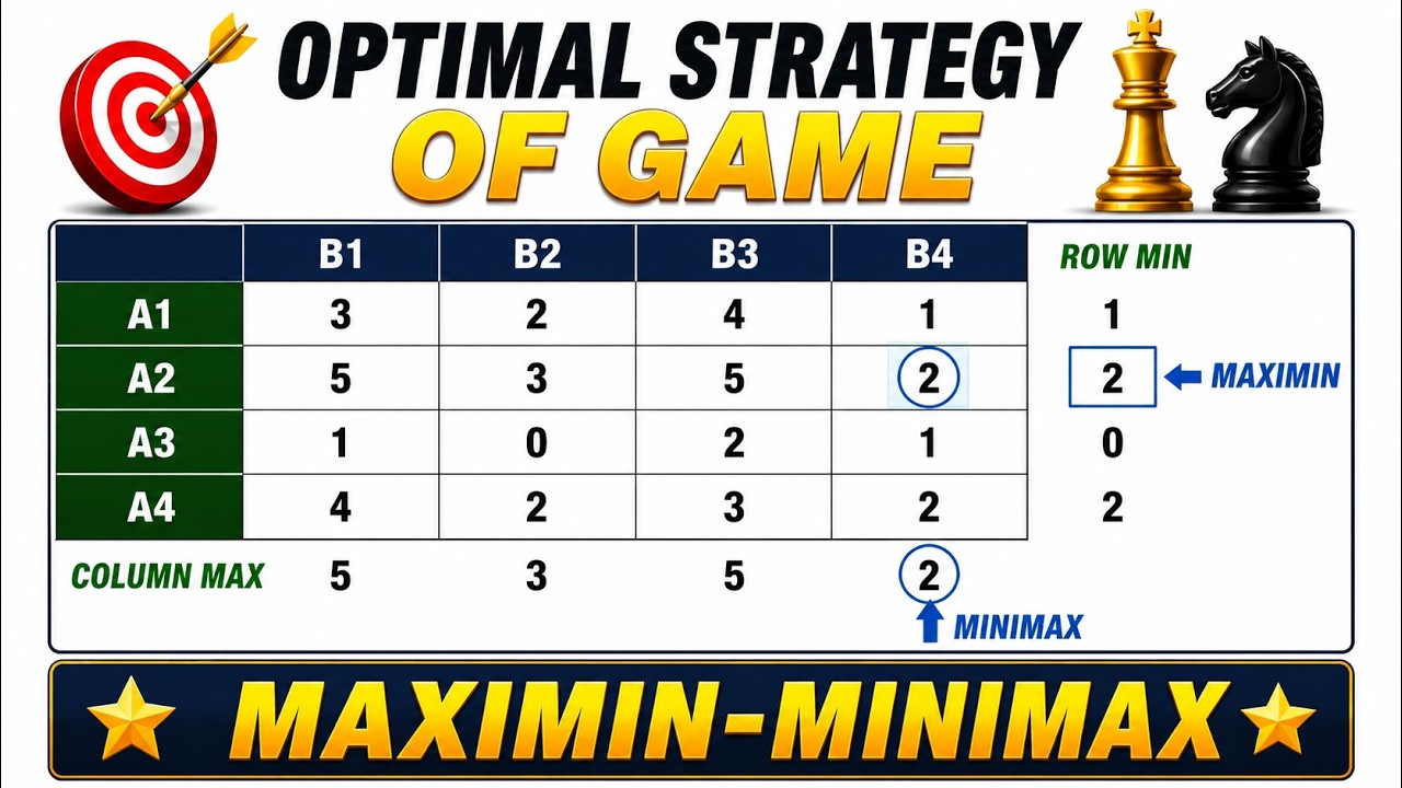 Lec-05: Saddle Point in Game Theory | Pure Strategy Method